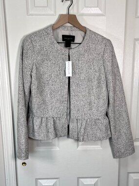 Ann Taylor Factory Tweed Texture Peplum Jacket Black/Grey Jacket Size 8 NWT